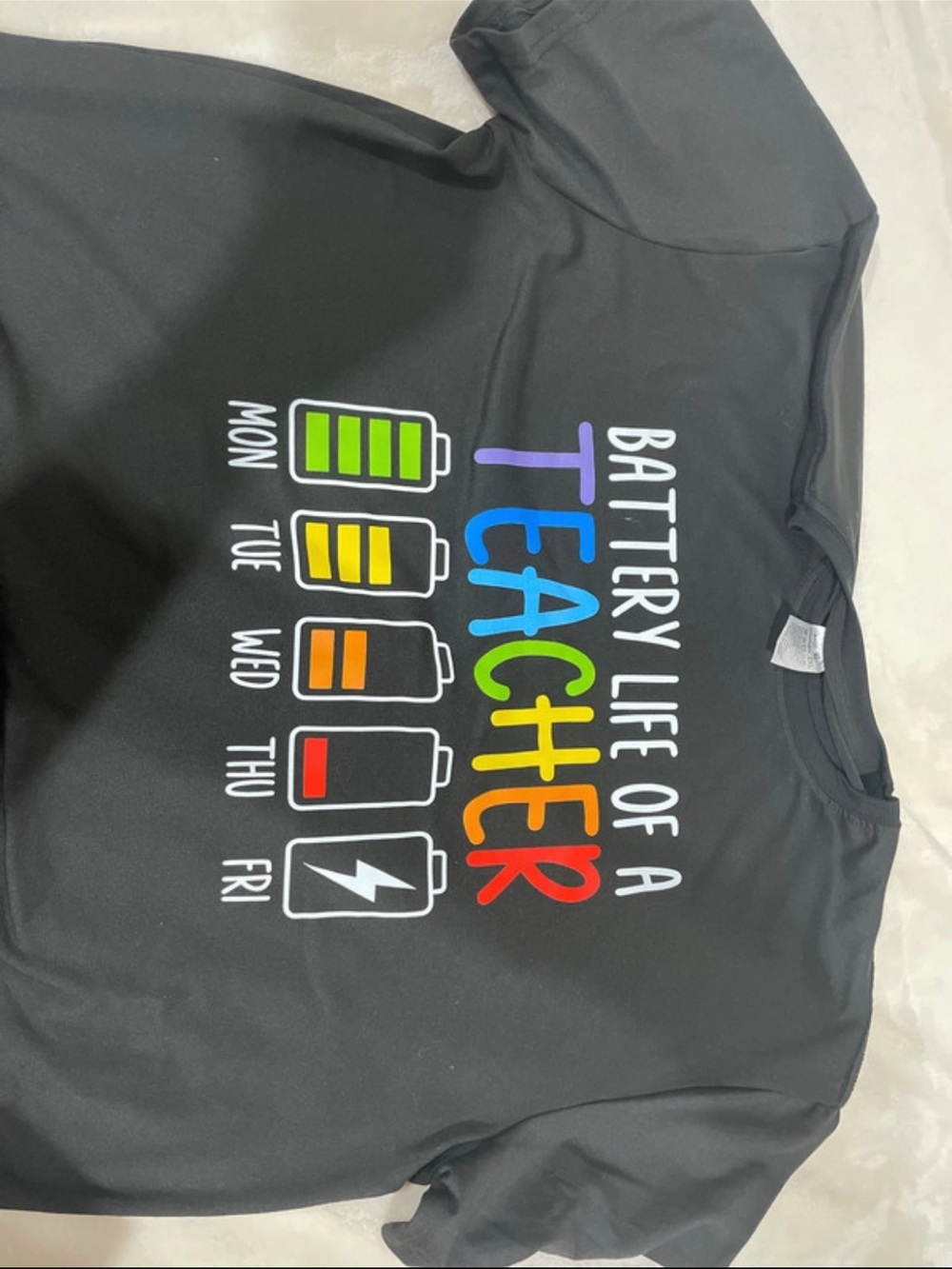 SHEIN Black 'Battery Life of a Teacher' Graphic Tee with Multicolor Print